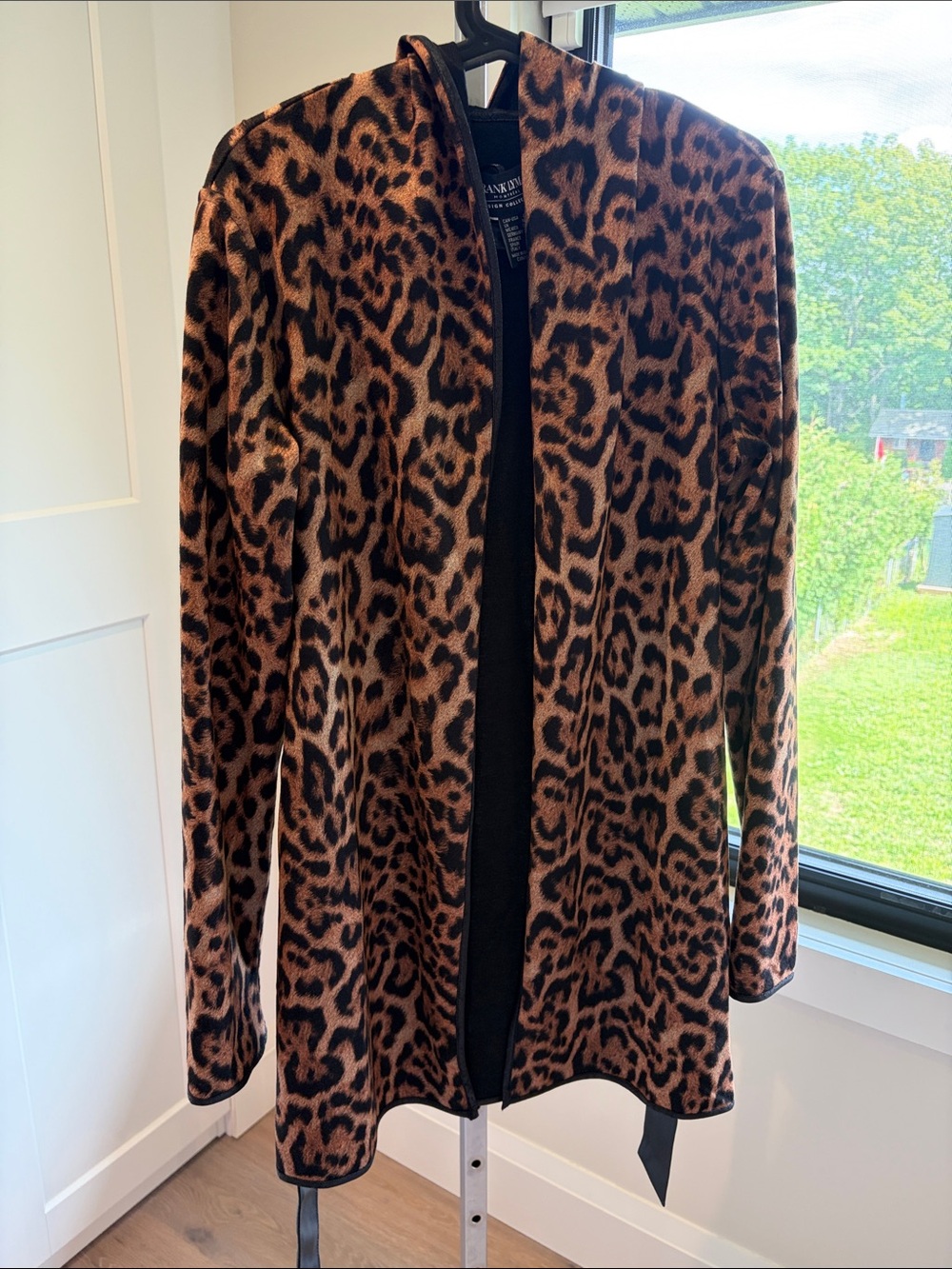 Frank Lyman Design Leopard Hooded Coatigan with Belt - Brown/Black